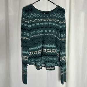 Free People Teal Knit Sweater Swoop Neck Size S